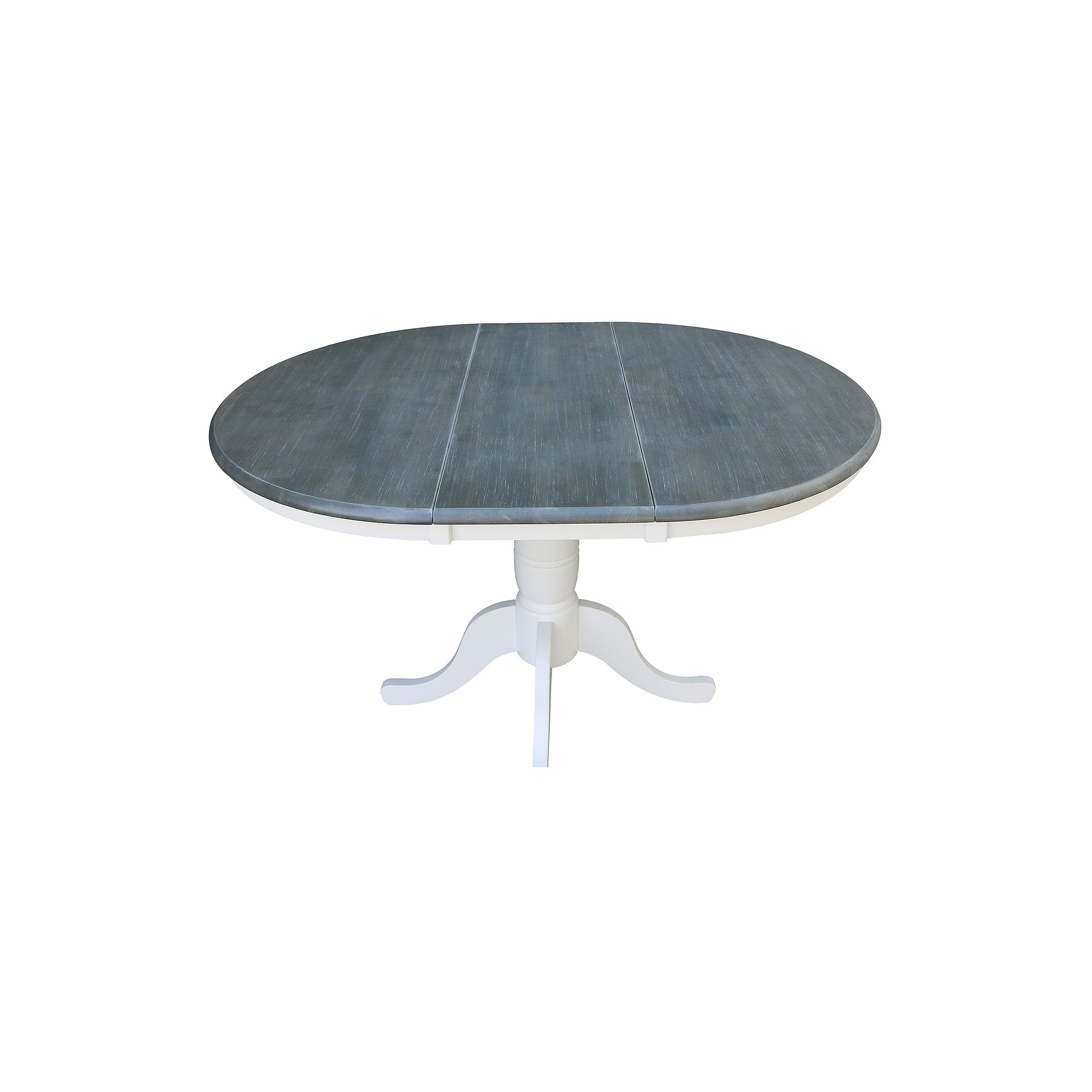 International Concepts Round Drop-Leaf Pedestal Table, White Grey Gray