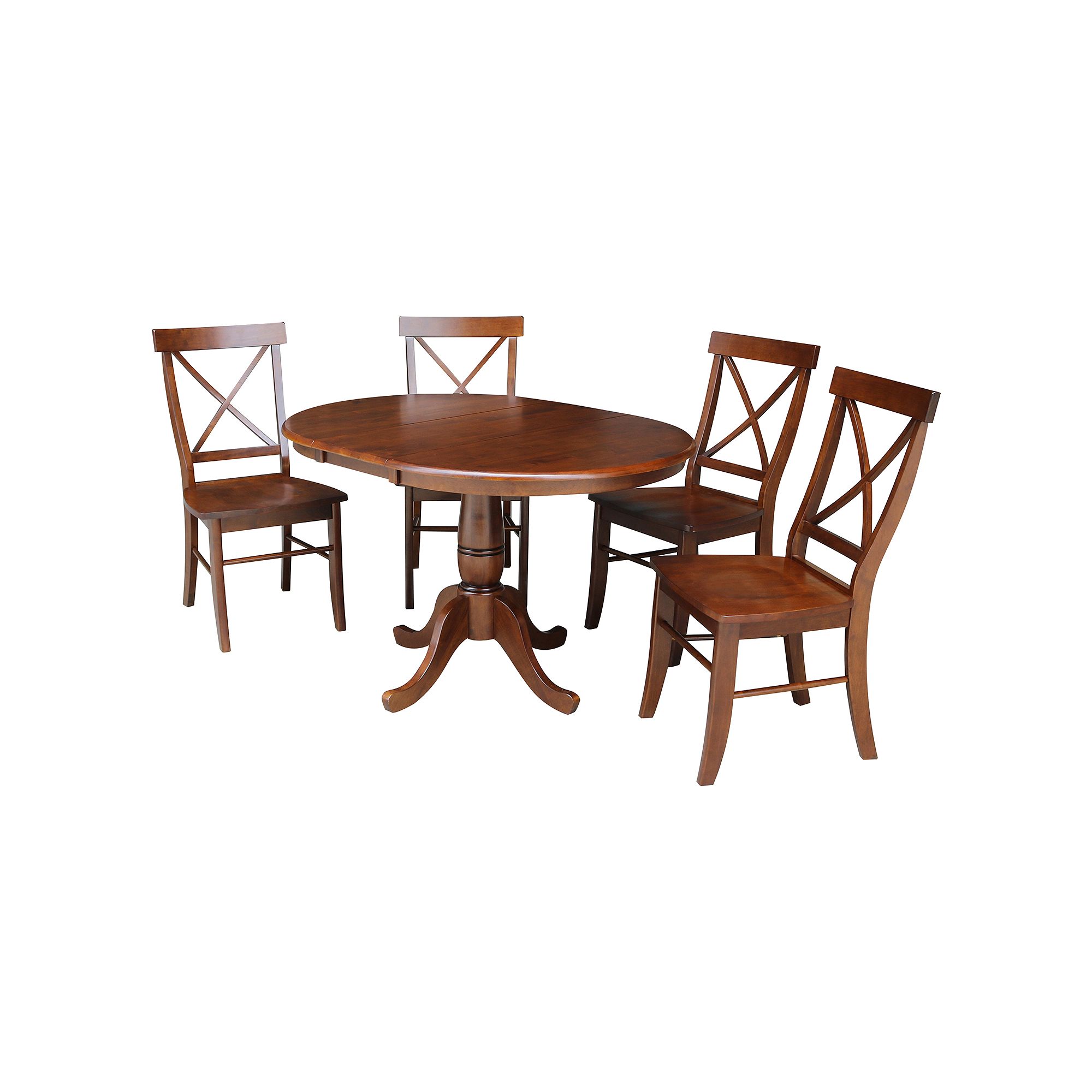 International Concepts Round Dining Table & X-Back Chair 5-piece Set, Brown