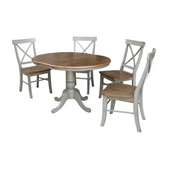 International Concepts Round Dining Table & X-Back Chair 5 pc Set
