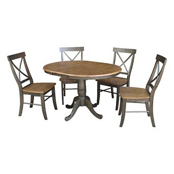 International Concepts Round Dining Table & X-Back Chair 5 pc Set