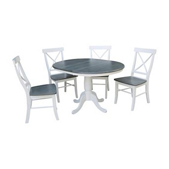 International Concepts Round Dining Table & X-Back Chair 5 pc Set