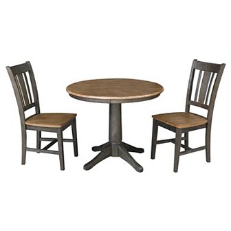 International Concepts Two-Tone Round Pedestal Table & San Remo Chair 3 pc Set