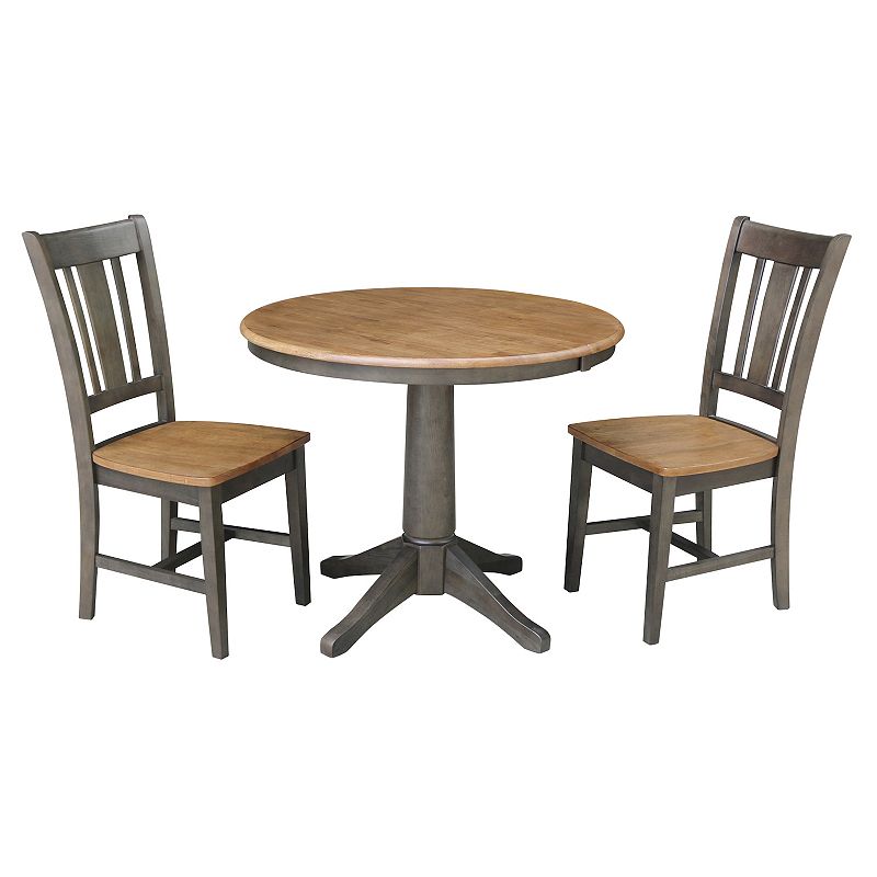 International Concepts Round Extension Dining Table & Chair 3-piece Set, Br