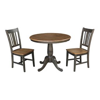 International Concepts 29 in Round Extension Dining Table & Chair 3 pc Set