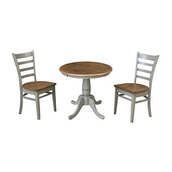 International Concepts Round Top Pedestal Table with Emily Chairs 3 pc Dining Set