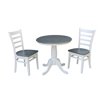 International Concepts Round Top Pedestal Table with Emily Chairs 3 pc Dining Set