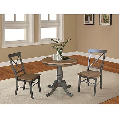 International Concepts Round Top Pedestal Table with X-Back Chairs 3-pc. Dining Set