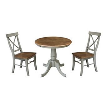 International Concepts Round Top Pedestal Table with X-Back Chairs 3 pc Dining Set