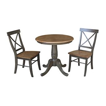 International Concepts Round Top Pedestal Table with X-Back Chairs 3 pc Dining Set