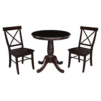 International Concepts Round Top Pedestal Table with X-Back Chairs 3 pc Dining Set