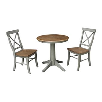 International Concepts Round Top Pedestal Table with X-Back Chairs 3 pc Dining Set