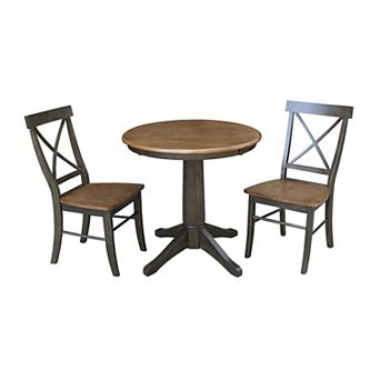 International Concepts Round Top Pedestal Table with X-Back Chairs 3 pc Dining Set