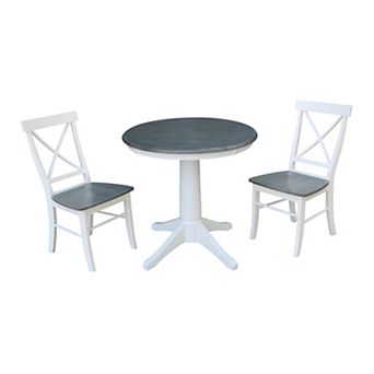 International Concepts Round Top Pedestal Table with X-Back Chairs 3 pc Dining Set