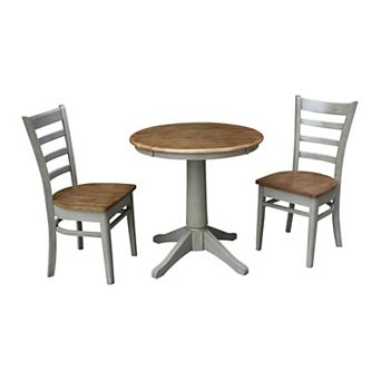 International Concepts Round Top Pedestal Table with Emily Chairs 3 pc Dining Set