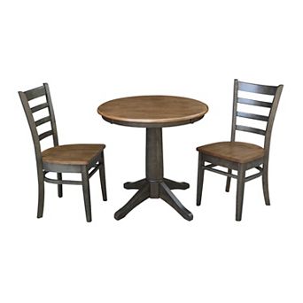 International Concepts Round Top Pedestal Table with Emily Chairs 3 pc Dining Set