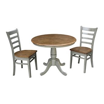 International Concepts Round Top Pedestal Table with Emily Chairs 3 pc Dining Set
