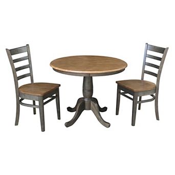 International Concepts Round Top Pedestal Table with Emily Chairs 3 pc Dining Set