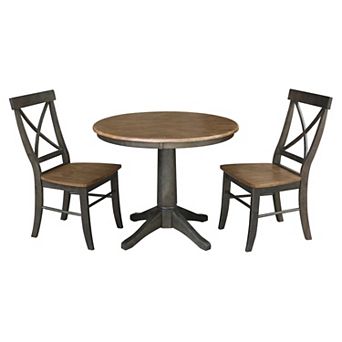 International Concepts Round Top Pedestal Table with X-Back Chairs 3 pc Dining Set