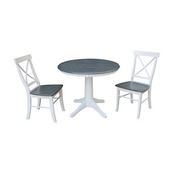 International Concepts Round Top Pedestal Table with X-Back Chairs 3 pc Dining Set