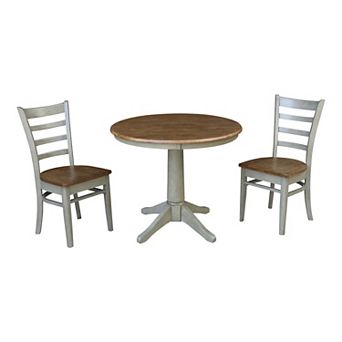 International Concepts Round Top Pedestal Table with Emily Chairs 3 pc Dining Set