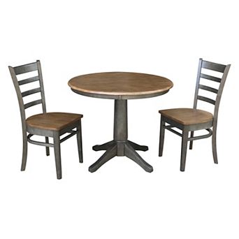 International Concepts Round Top Pedestal Table with Emily Chairs 3 pc Dining Set