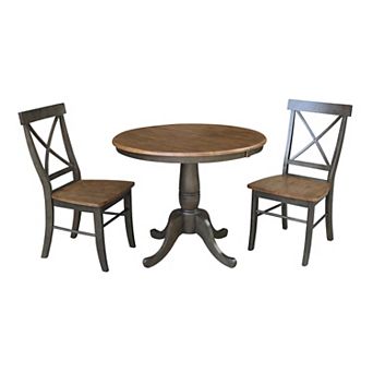 International Concepts Round Extension Dining Table & Chairs 3 pc Dining Set