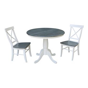 International Concepts Round Extension Dining Table & Chairs 3 pc Dining Set