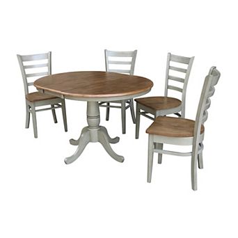 International Concepts 29 in Round Extension Dining Table & Ladder Back Chairs 5 pc Dining Set