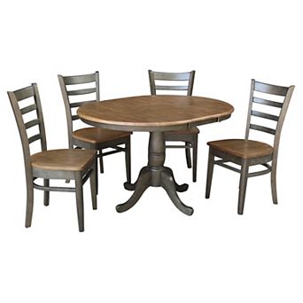 International Concepts 29 in Round Extension Dining Table & Ladder Back Chairs 5 pc Dining Set