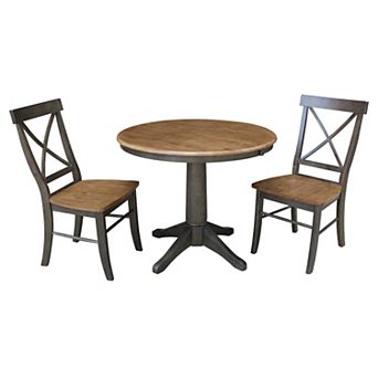 International Concepts Round Extension Dining Table & X-back Chairs 3 pc Dining Set