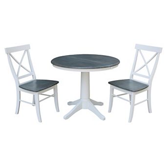 International Concepts Round Extension Dining Table & X-back Chairs 3 pc Dining Set