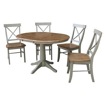 International Concepts 30 in Round Extension Dining Table & Cross Back Chairs 5 pc Dining Set