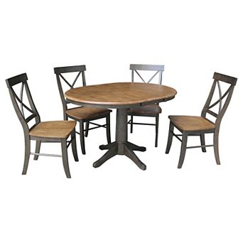 International Concepts 30 in Round Extension Dining Table & Cross Back Chairs 5 pc Dining Set