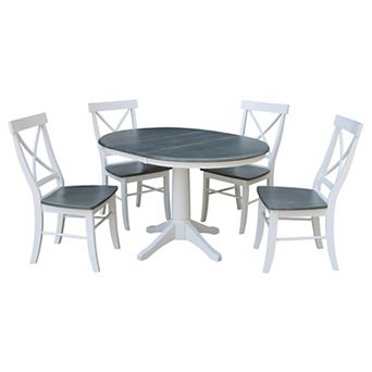 International Concepts 30 in Round Extension Dining Table & Cross Back Chairs 5 pc Dining Set