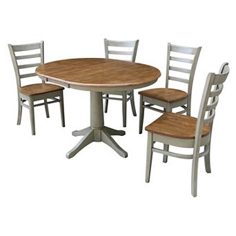 International Concepts 30 in Round Extension Dining Table & Ladder Back Chairs 5 pc Dining Set