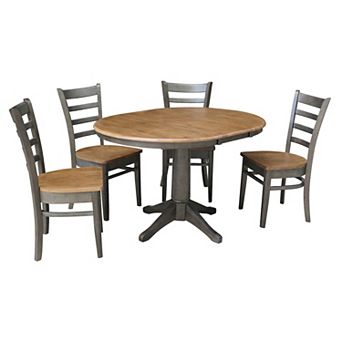 International Concepts 30 in Round Extension Dining Table & Ladder Back Chairs 5 pc Dining Set