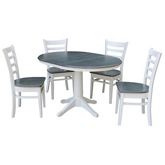 International Concepts 30 in Round Extension Dining Table & Ladder Back Chairs 5 pc Dining Set