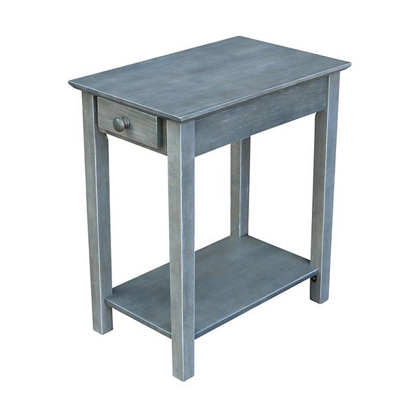 Narrow End Table Heather Gray - International Concepts: Mid-Century Modern Style, Hardwood, Drawer &#38; Shelf