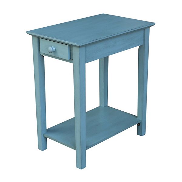 Narrow End Table Ocean Blue - International Concepts: Solid Wood, Mid-Century Modern, Drawer &#38; Shelf