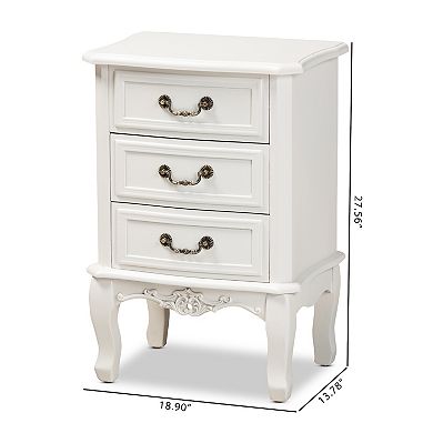 Baxton Studio Gabrielle 3-Drawer Nightstand Table