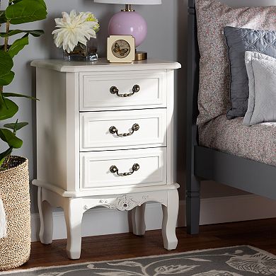 Baxton Studio Gabrielle 3-Drawer Nightstand Table