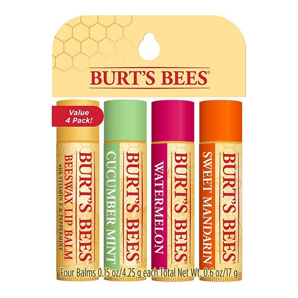  Burt's Bees Moisturizing Lip Balms Assorted Flavors 4 Pack  0.15 oz (4.25 g) Each