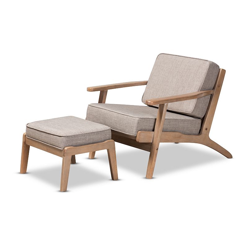 Baxton Studio Sigrid Arm Chair & Ottoman 2-piece Set, Grey