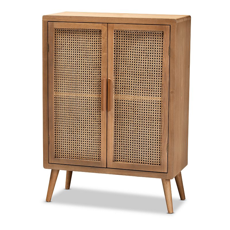 Alina Wood and Rattan 2 Door Accent Storage Cabinet Oak - Baxton Studio