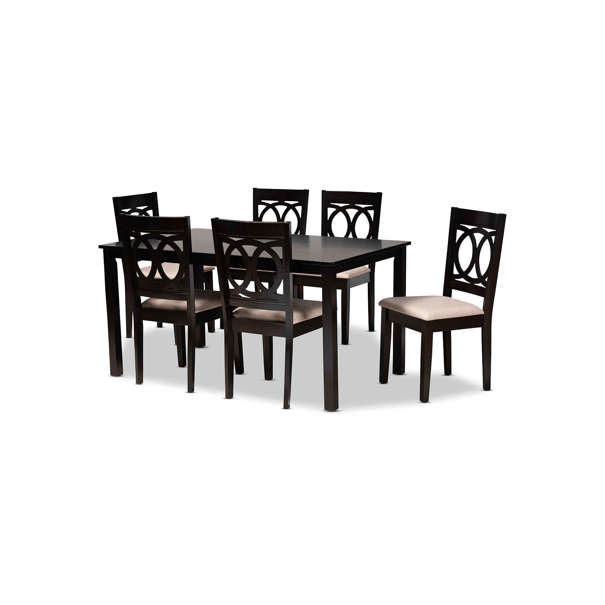 Baxton Studio Lenoir Dining Table & Chair 7-piece Set, Sand Brown Brown