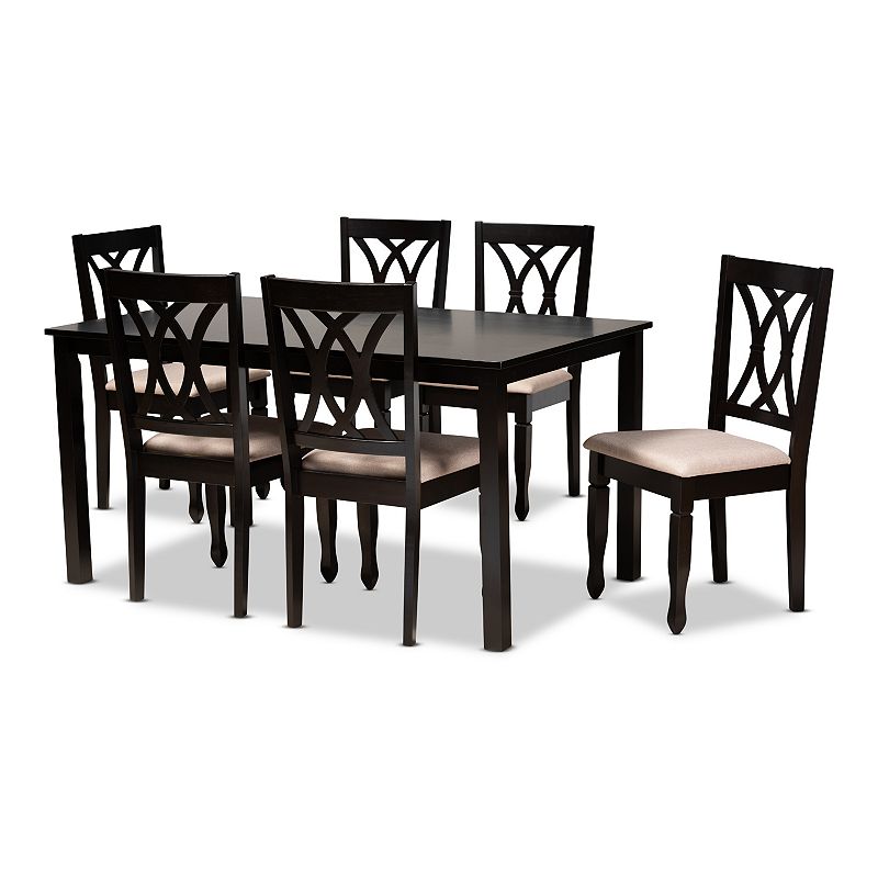 Baxton Studio Reneau Dining Table & Chair 7-piece Set, Brown