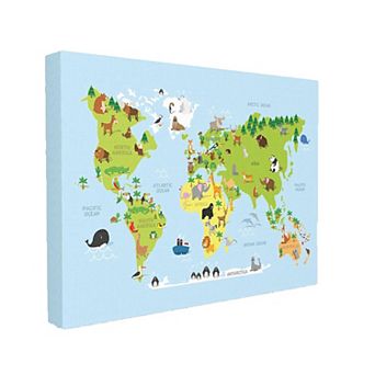 Stupell Home Decor World Map Cartoon And Colorful XXL Stretched Canvas Wall Art