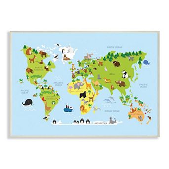 Stupell Home Decor World Map Cartoon Plaque Wall Art