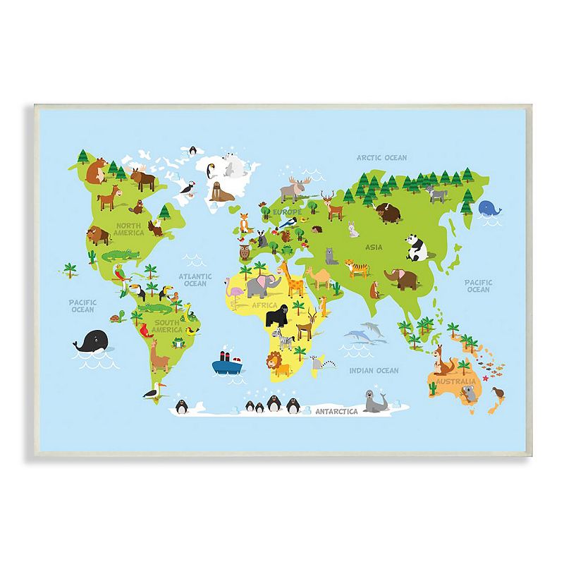 Stupell Home Decor World Map Cartoon Plaque Wall Art, Multicolor, 10X15