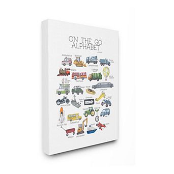 Stupell Home Decor Watercolor On-The-Go Transportation Alphabet Canvas Wall Art